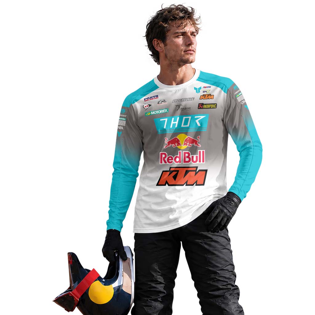 Aaron Plessinger #7 Red Bull KTM Turquoise Long Sleeve Motocross Jersey – Lifestyle View