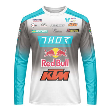 Aaron Plessinger #7 Red Bull KTM Turquoise Long Sleeve Motocross Jersey – Front View Mockup