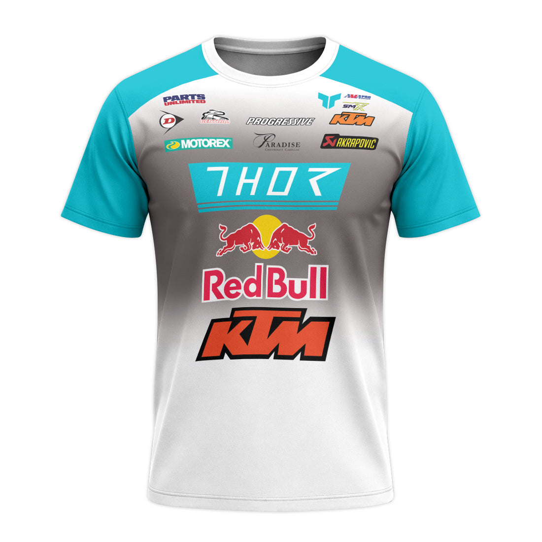 Aaron Plessinger #7 Red Bull KTM Turquoise Short Sleeve Motocross Jersey – Front and Back View