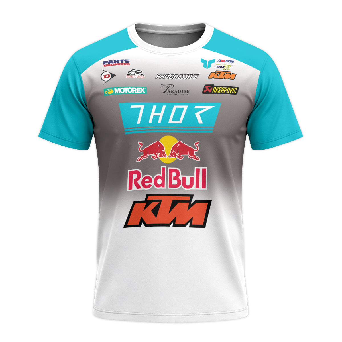 Aaron Plessinger #7 Red Bull KTM Turquoise Short Sleeve Motocross Jersey – Front View Mockup