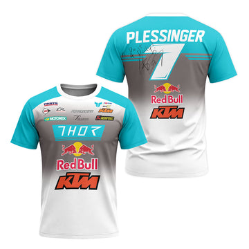 Aaron Plessinger #7 Red Bull KTM Turquoise Short Sleeve Motocross Jersey – Front and Back View