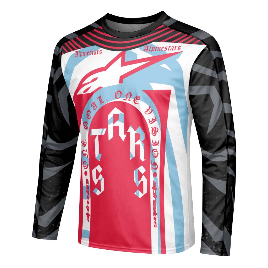 Alpinestars Marlboro Red Black White Long Sleeve Mountain Bike Jersey - left side mockup
