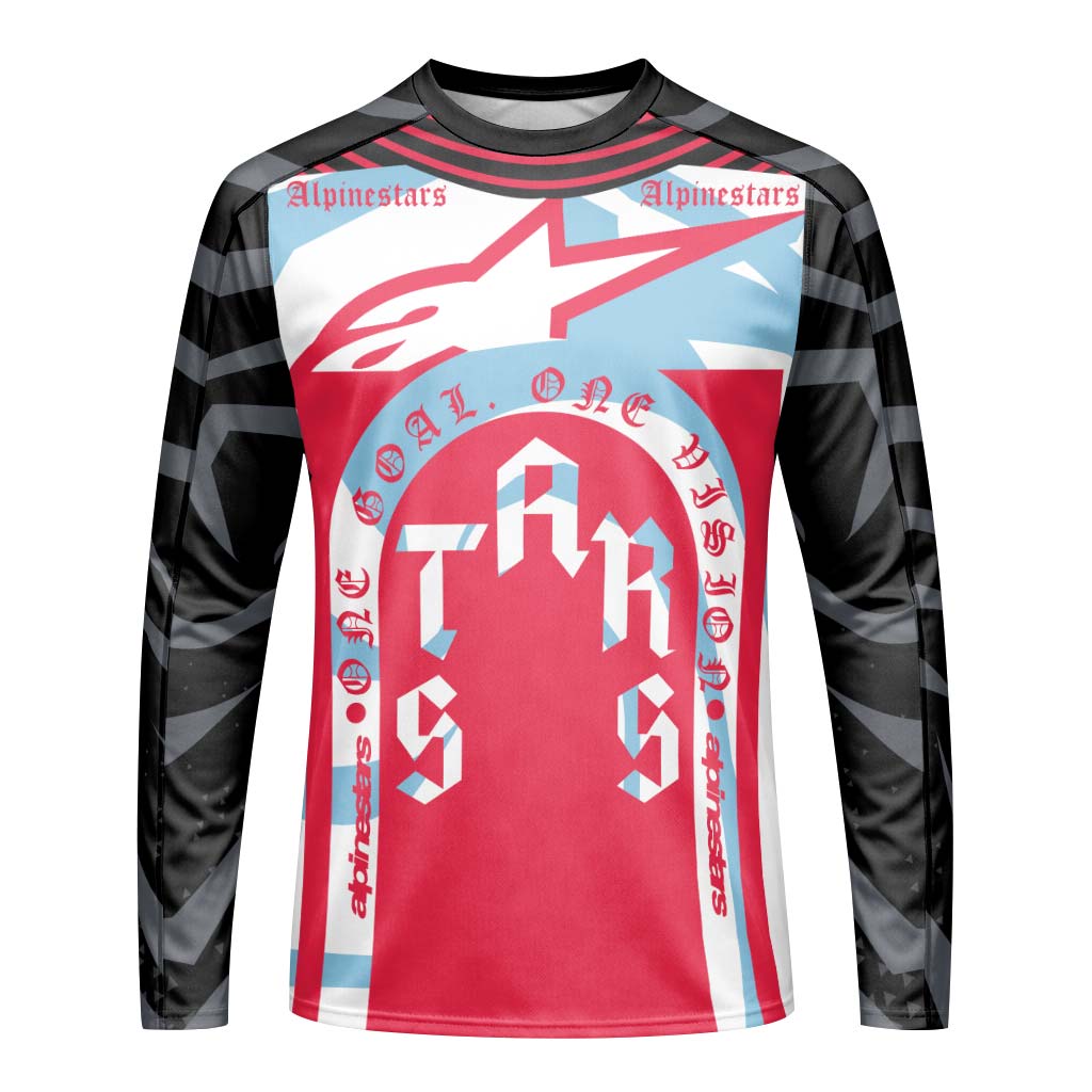Alpinestars Marlboro Red Black White Long Sleeve Mountain Bike Jersey - front view mockup