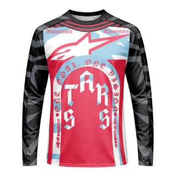 Alpinestars Marlboro Red Black White Long Sleeve Mountain Bike Jersey - front view mockup