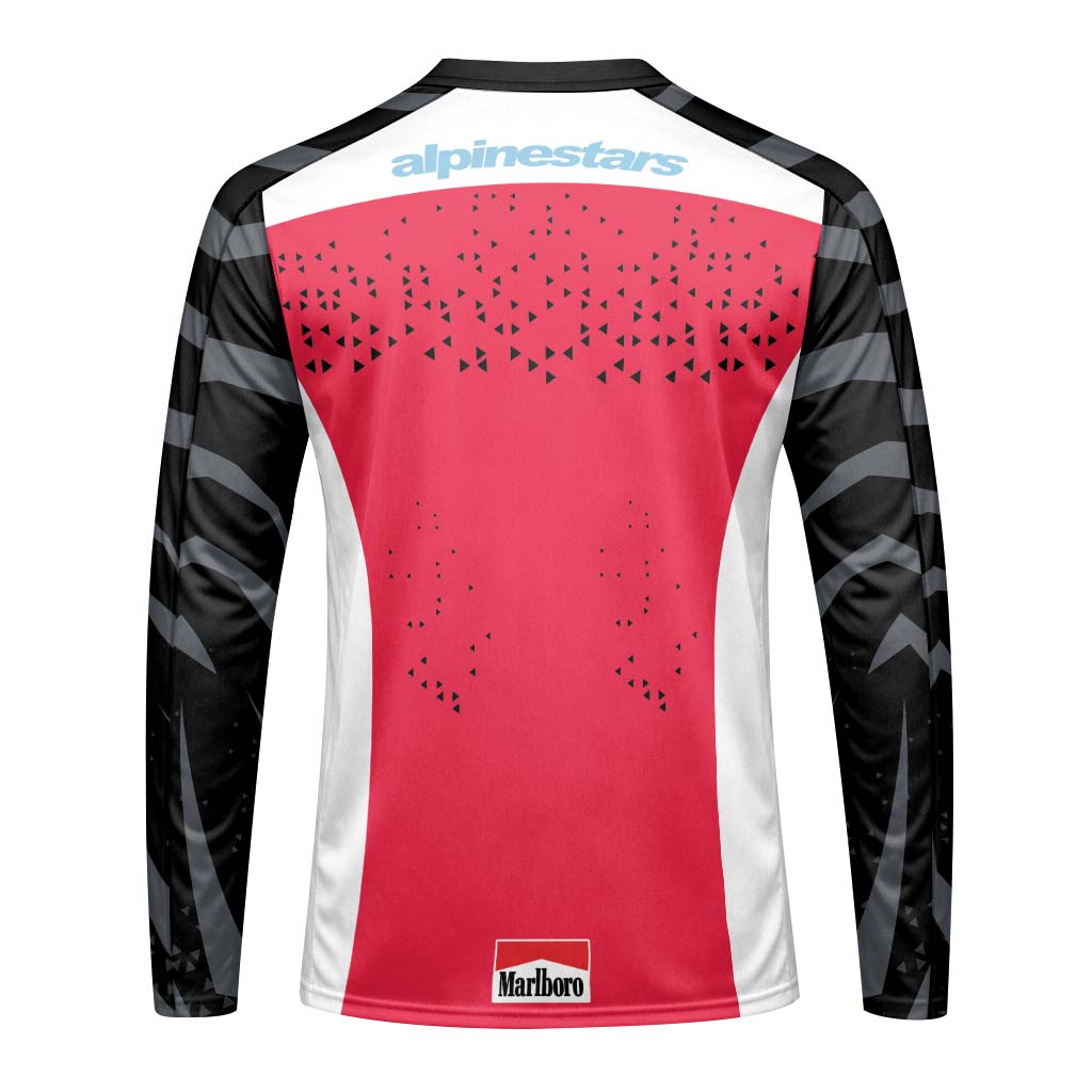 Alpinestars Marlboro Red Black White Long Sleeve Mountain Bike Jersey - back view mockup