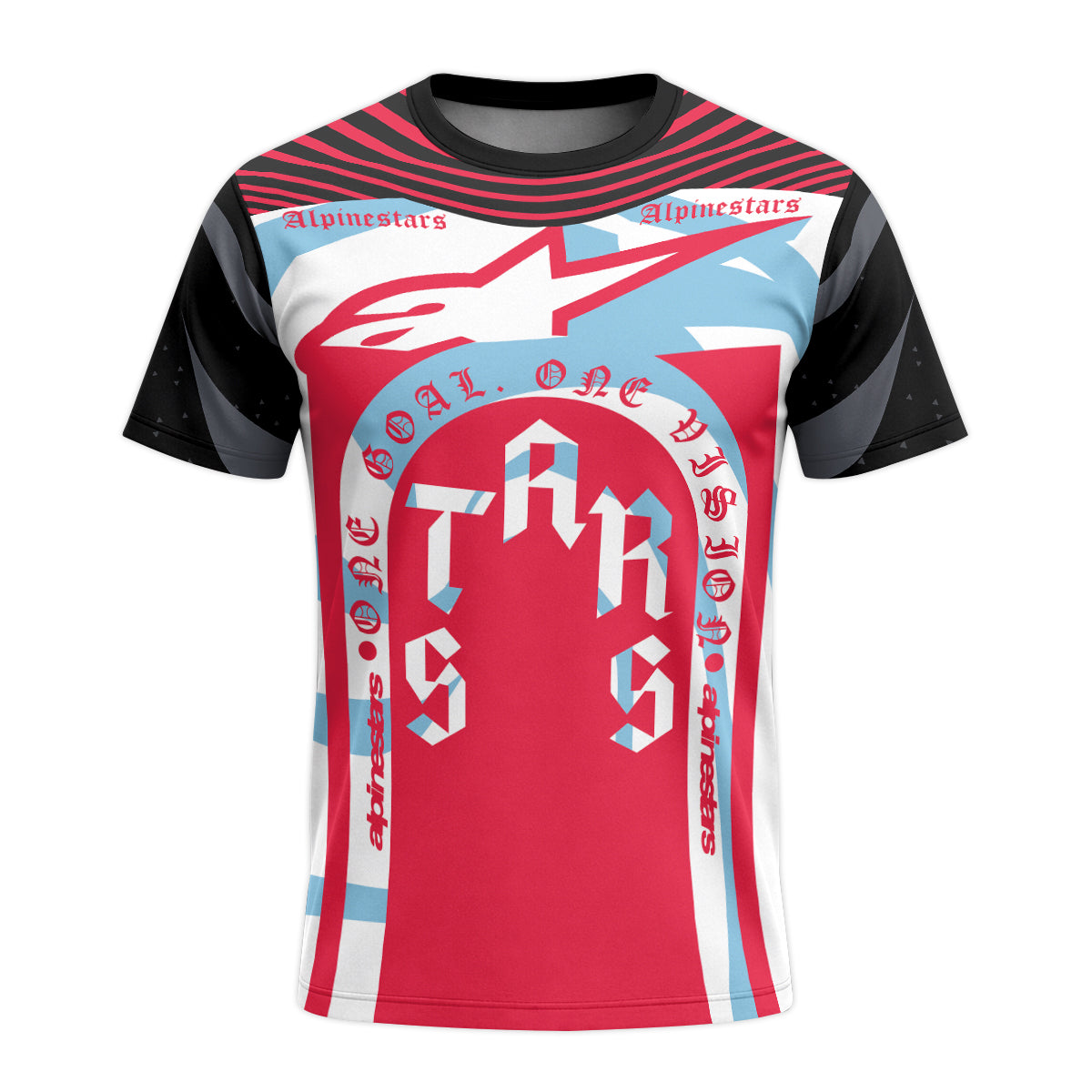 Alpinestars Marlboro Red Black White Short Sleeve Mountain Bike Jersey - front view mockup