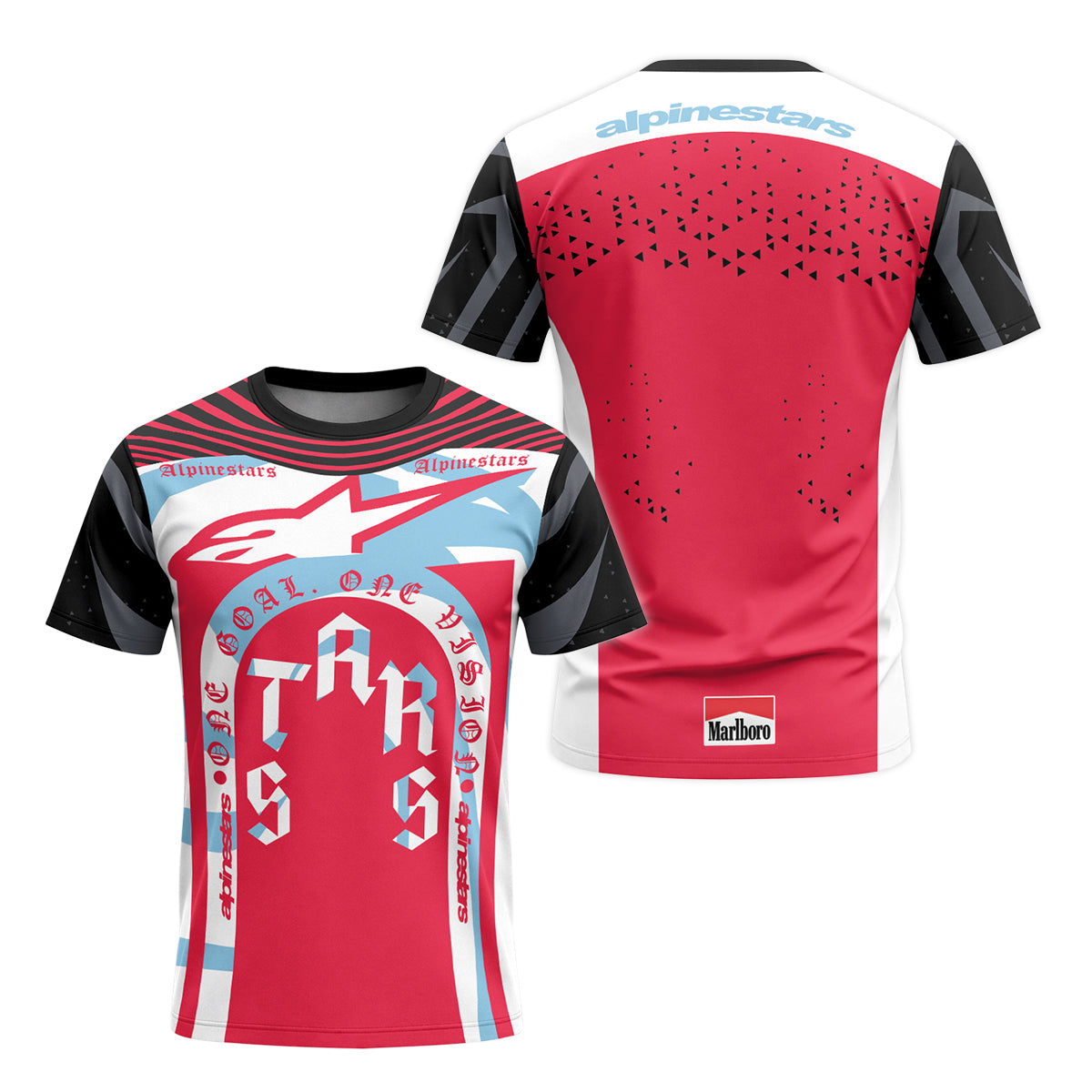Alpinestars Marlboro Red Black White Short Sleeve Mountain Bike Jersey - front and back view