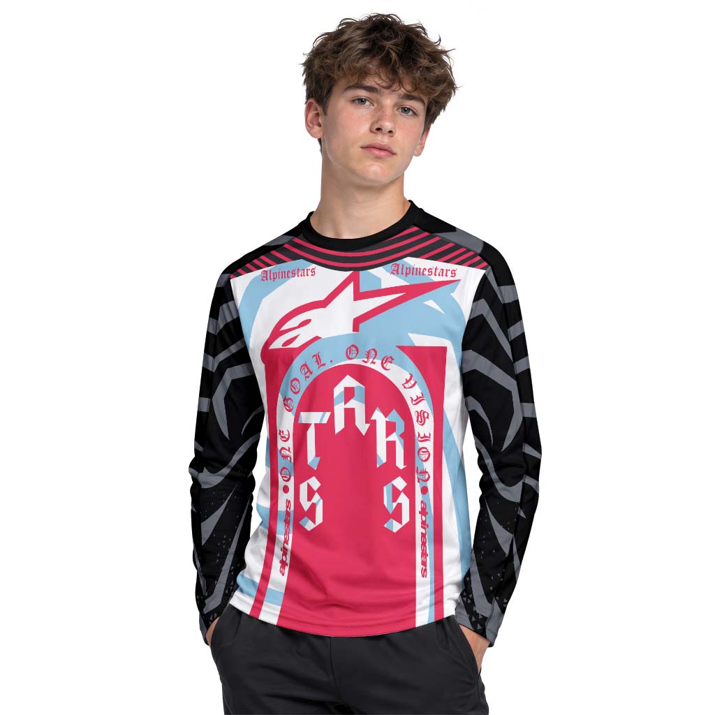 Alpinestars Marlboro Red Black White Youth Long Sleeve Mountain Bike Jersey – Boy Lifestyle View