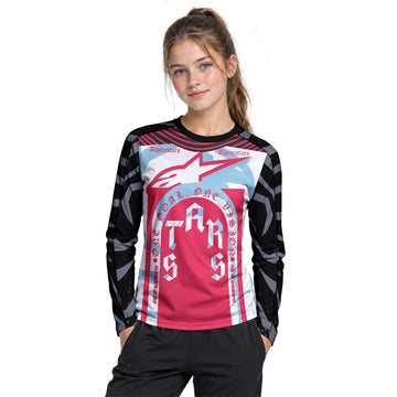 Alpinestars Marlboro Red Black White Youth Long Sleeve Mountain Bike Jersey – Girl Lifestyle View