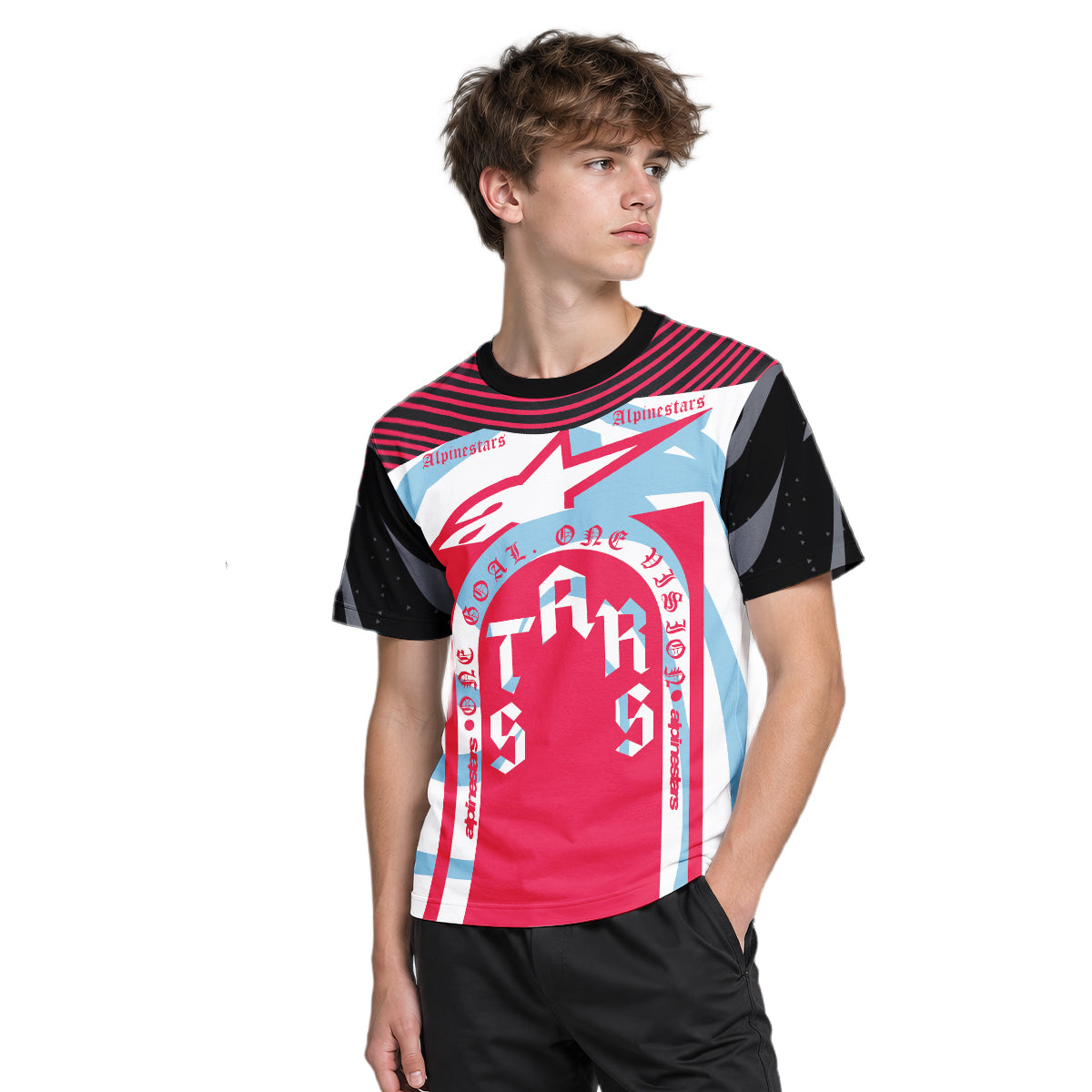 Alpinestars Marlboro Red Black White Youth Short Sleeve Mountain Bike Jersey – Boy Lifestyle View