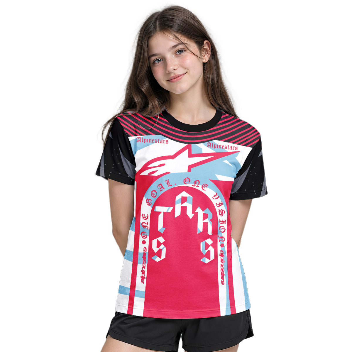 Alpinestars Marlboro Red Black White Youth Short Sleeve Mountain Bike Jersey – Girl Lifestyle View