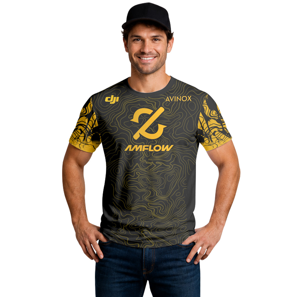 AMFLOW Avinox Black Gold Topographic Short Sleeve Mountain Bike Jersey – Lifestyle View