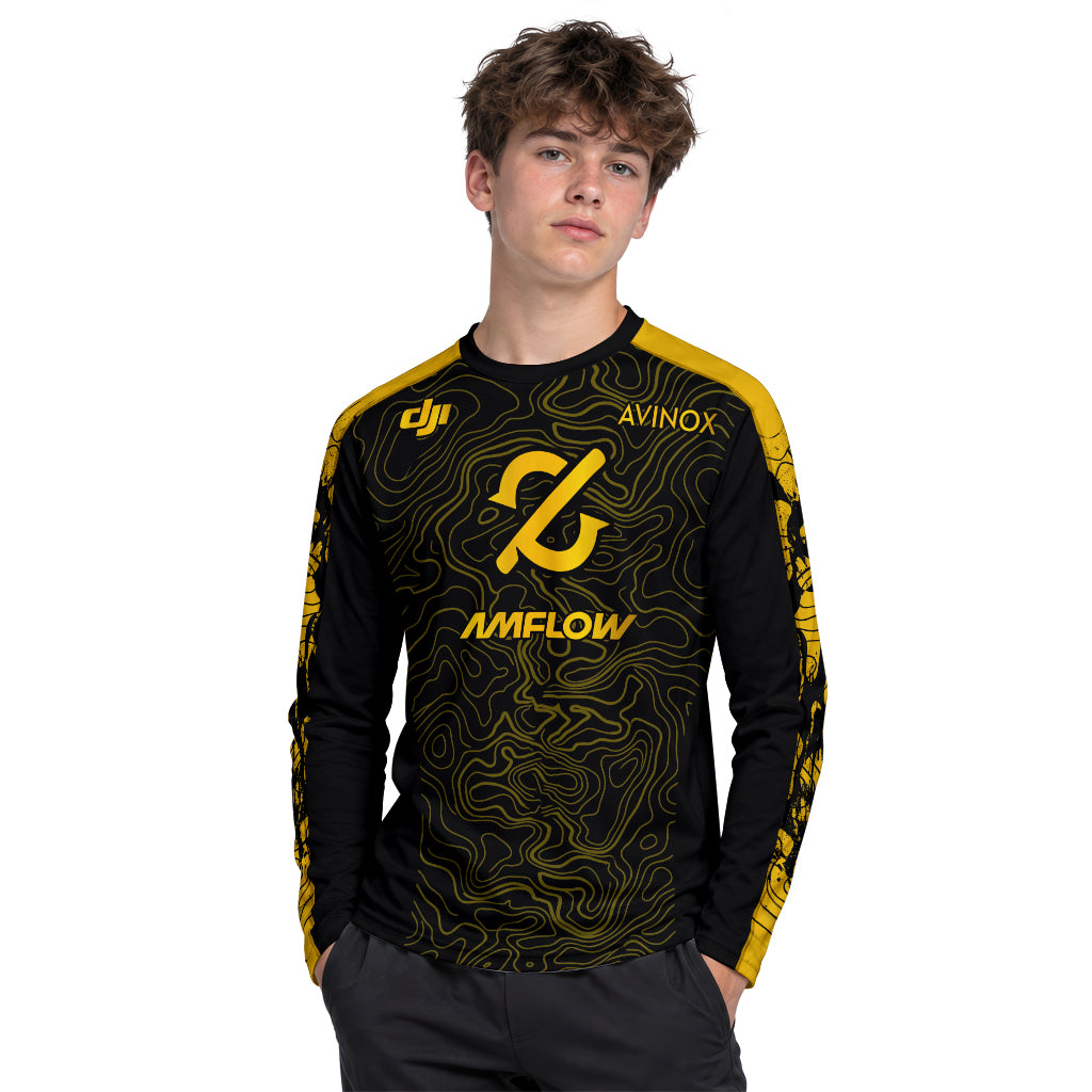 AMFLOW Avinox Black Gold Topographic Youth Long Sleeve Mountain Bike Jersey – Boy Lifestyle View