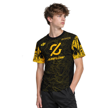 AMFLOW Avinox Black Gold Topographic Youth Short Sleeve Mountain Bike Jersey – Boy Lifestyle View