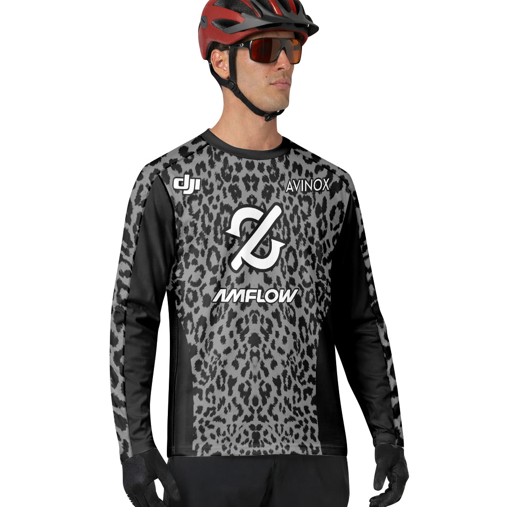 AMFLOW AVINOX Black Gray Leopard Long Sleeve Mountain Bike Jersey – Lifestyle View