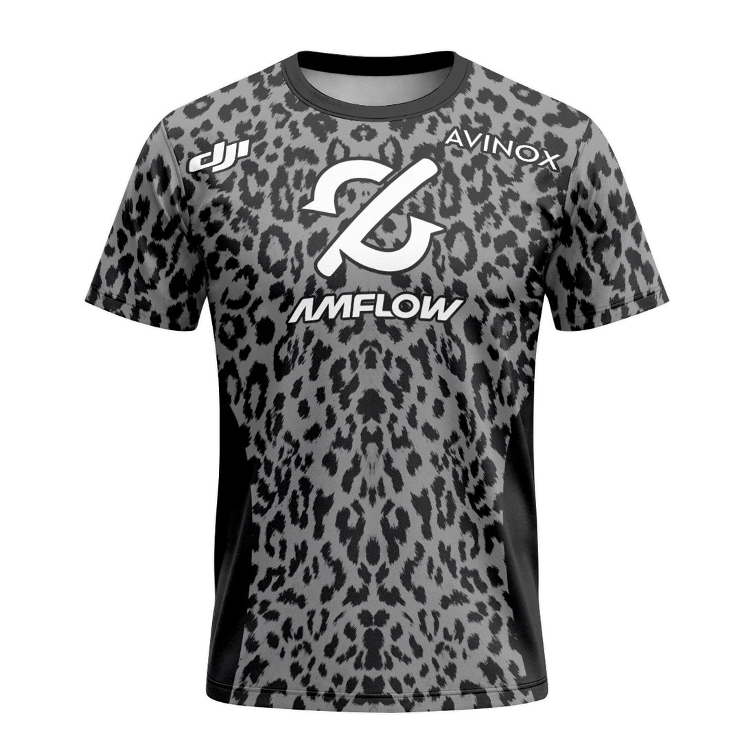 AMFLOW AVINOX Black Gray Leopard Short Sleeve Mountain Bike Jersey – Front and Back View