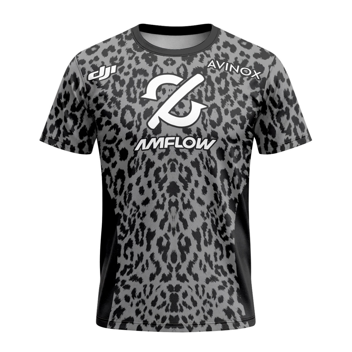 AMFLOW AVINOX Black Gray Leopard Short Sleeve Mountain Bike Jersey – Front View Mockup