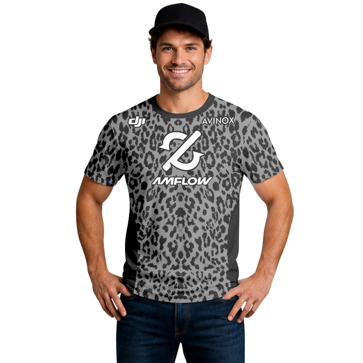 AMFLOW AVINOX Black Gray Leopard Short Sleeve Mountain Bike Jersey – Lifestyle View