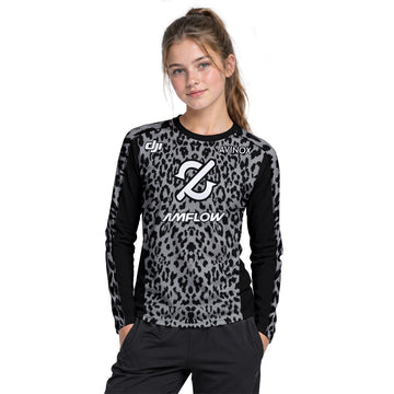 AMFLOW AVINOX Black Gray Leopard Youth Long Sleeve Mountain Bike Jersey – Girl Lifestyle View