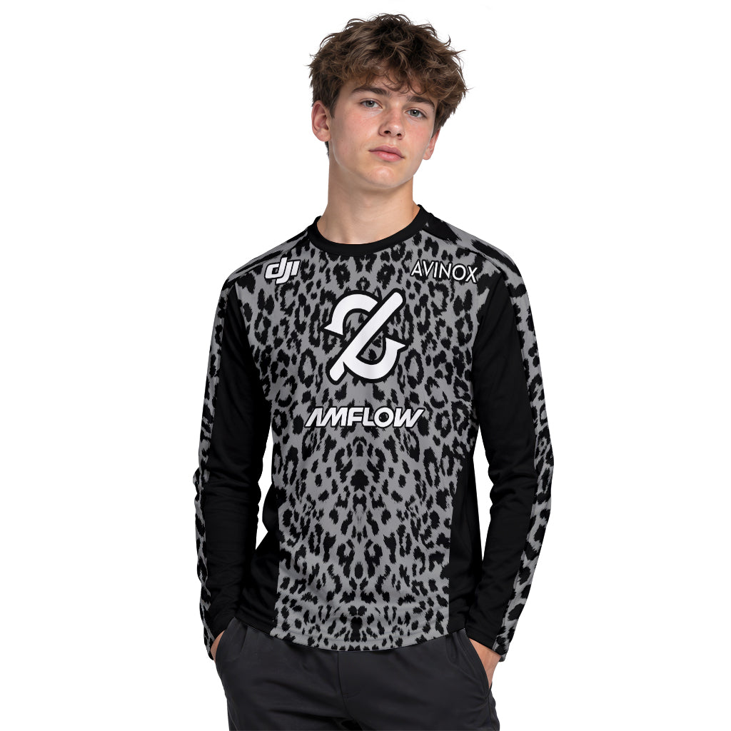 AMFLOW AVINOX Black Gray Leopard Youth Long Sleeve Mountain Bike Jersey – Boy Lifestyle View