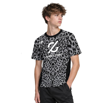 AMFLOW AVINOX Black Gray Leopard Youth Short Sleeve Mountain Bike Jersey – Boy Lifestyle View