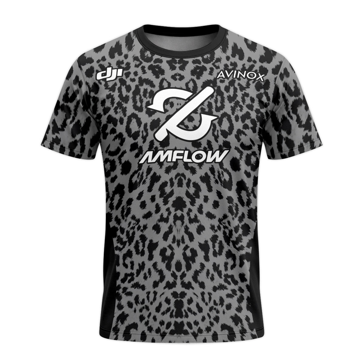 AMFLOW AVINOX Black Gray Leopard Youth Short Sleeve Mountain Bike Jersey – Front View Mockup