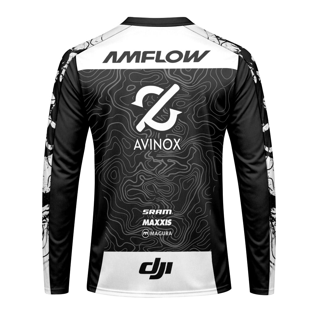 AMFLOW DJI Avinox Black White Topographic Long Sleeve Mountain Bike Jersey