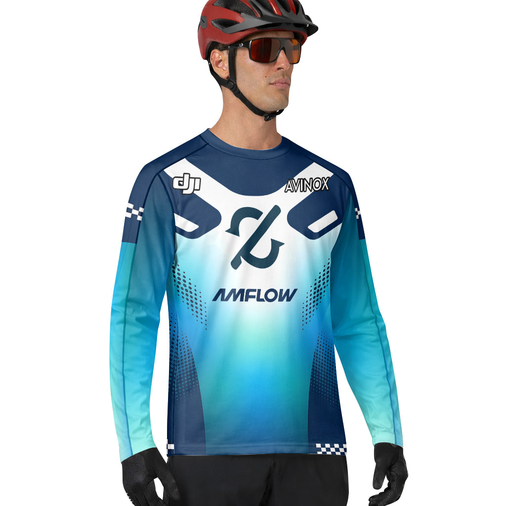 Amflow Avinox Blue White Factory Racing Long Sleeve Mountain Bike Jersey – Lifestyle View