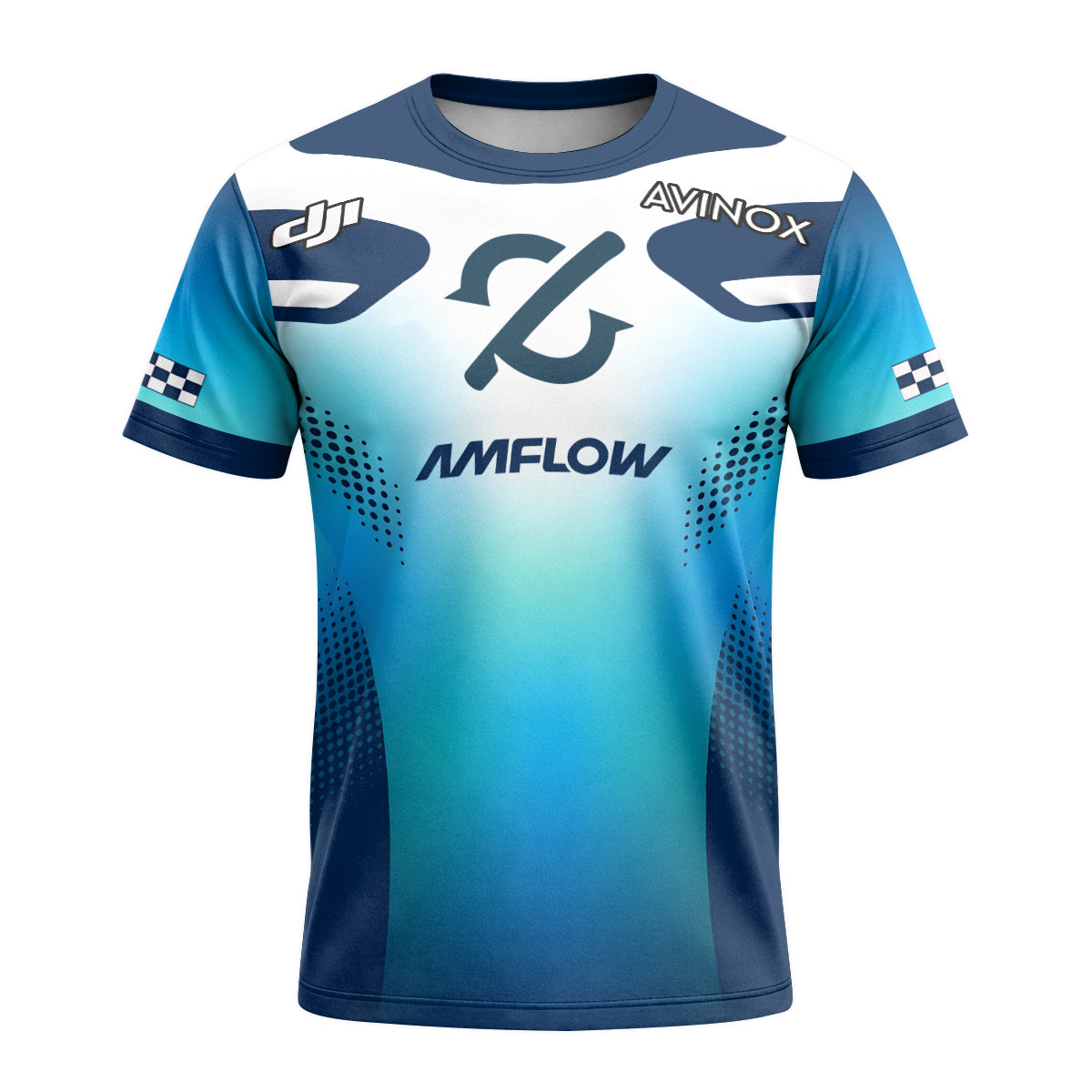 Amflow Avinox Blue White Factory Racing Short Sleeve Mountain Bike Jersey – Front View Mockup
