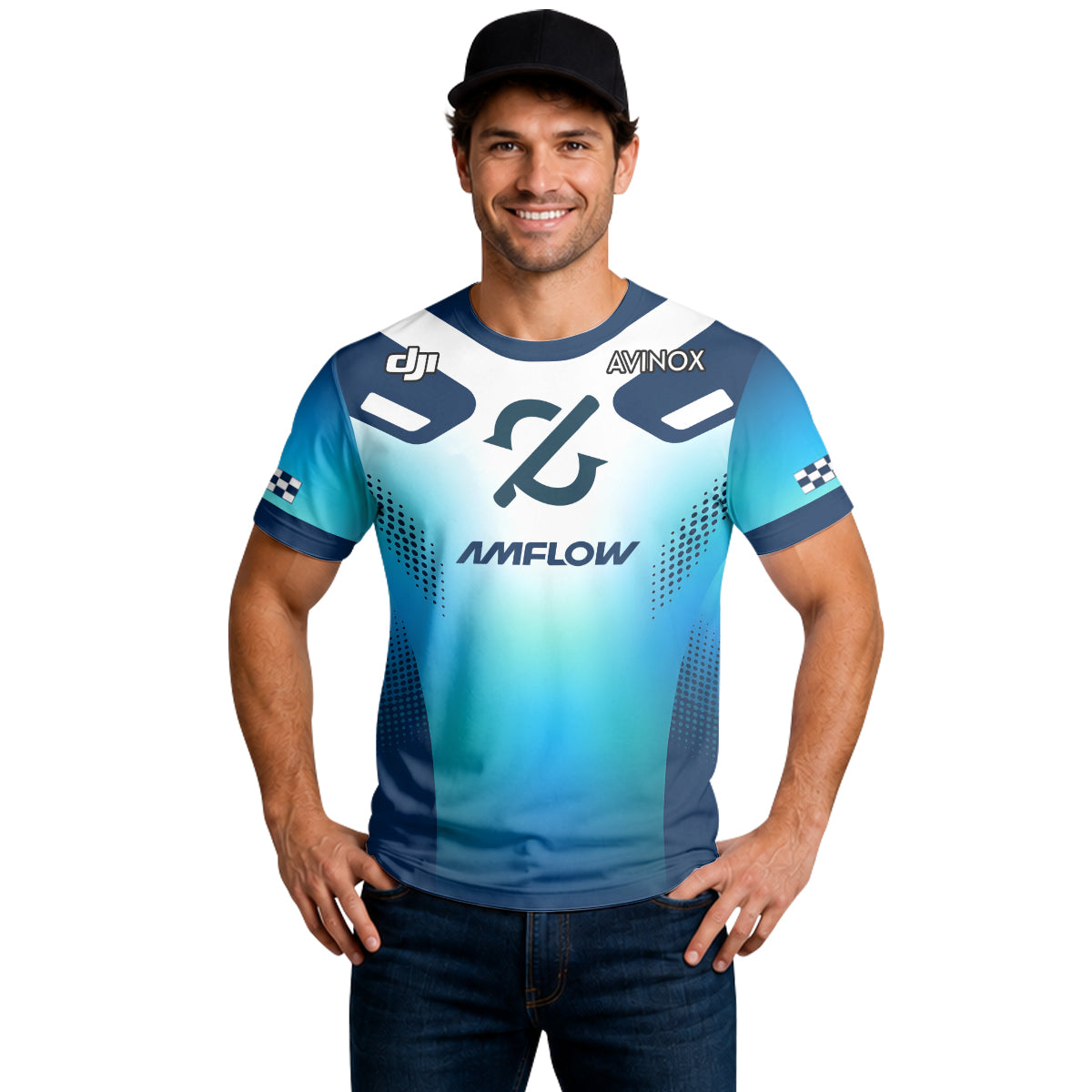Amflow Avinox Blue White Factory Racing Short Sleeve Mountain Bike Jersey – Lifestyle View