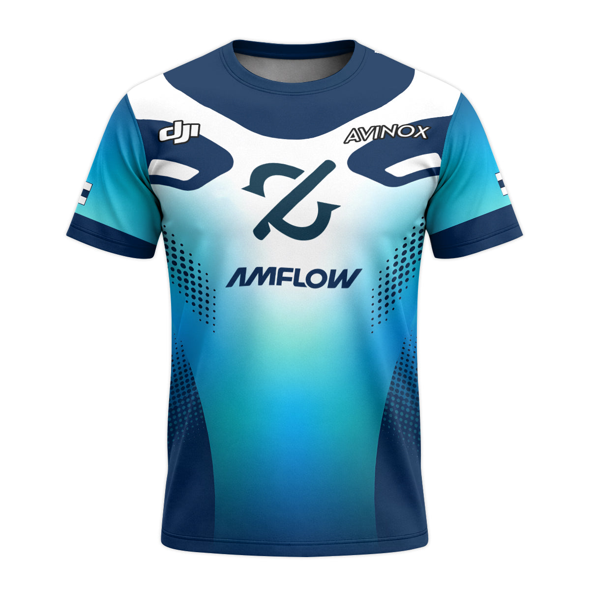 Amflow Avinox Blue White Factory Racing Youth Short Sleeve Mountain Bike Jersey – Front View Mockup