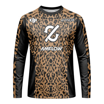 AMFLOW AVINOX Brown Black Leopard Long Sleeve Mountain Bike Jersey – Front View Mockup