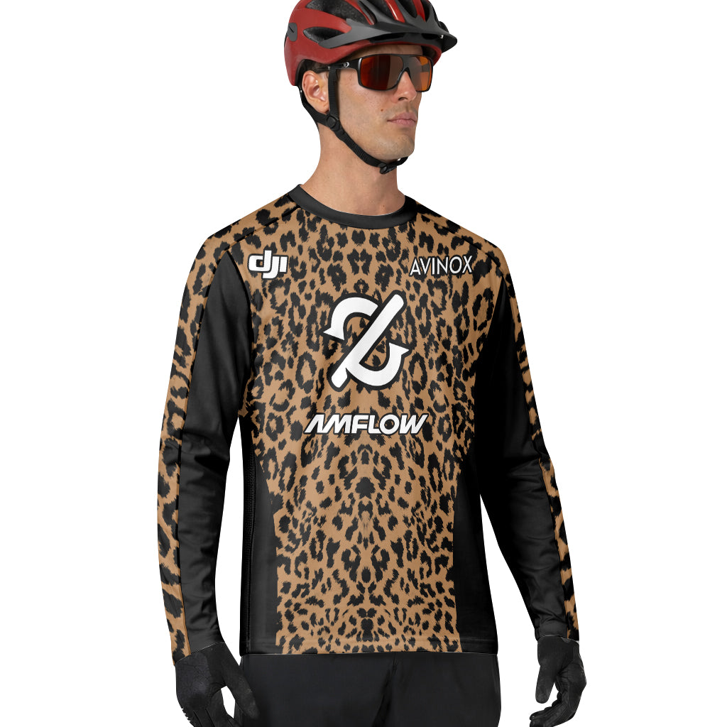 AMFLOW AVINOX Brown Black Leopard Long Sleeve Mountain Bike Jersey – Lifestyle View
