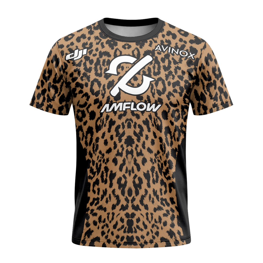 AMFLOW AVINOX Brown Black Leopard Short Sleeve Mountain Bike Jersey – Front and Back View