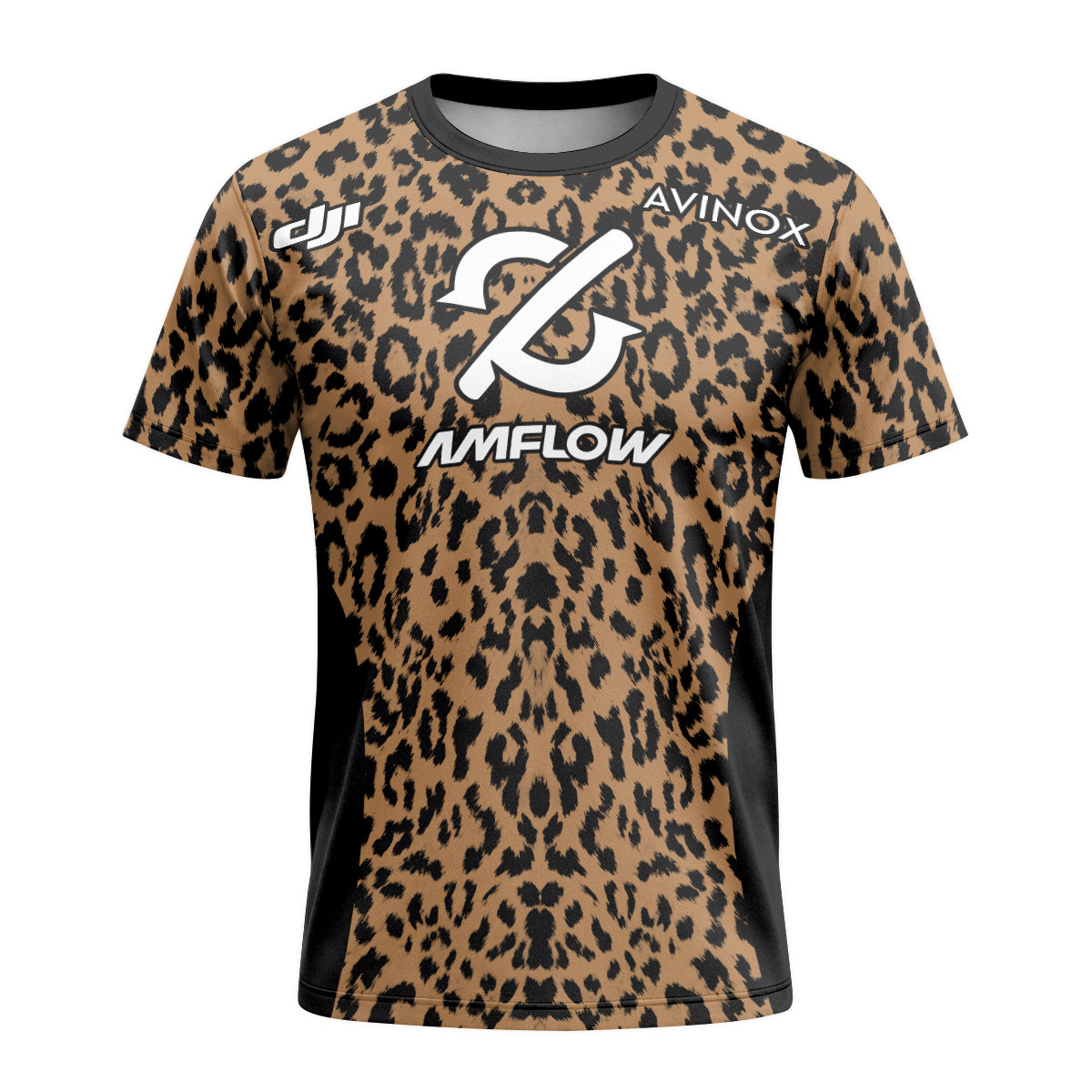 AMFLOW AVINOX Brown Black Leopard Short Sleeve Mountain Bike Jersey – Front View Mockup