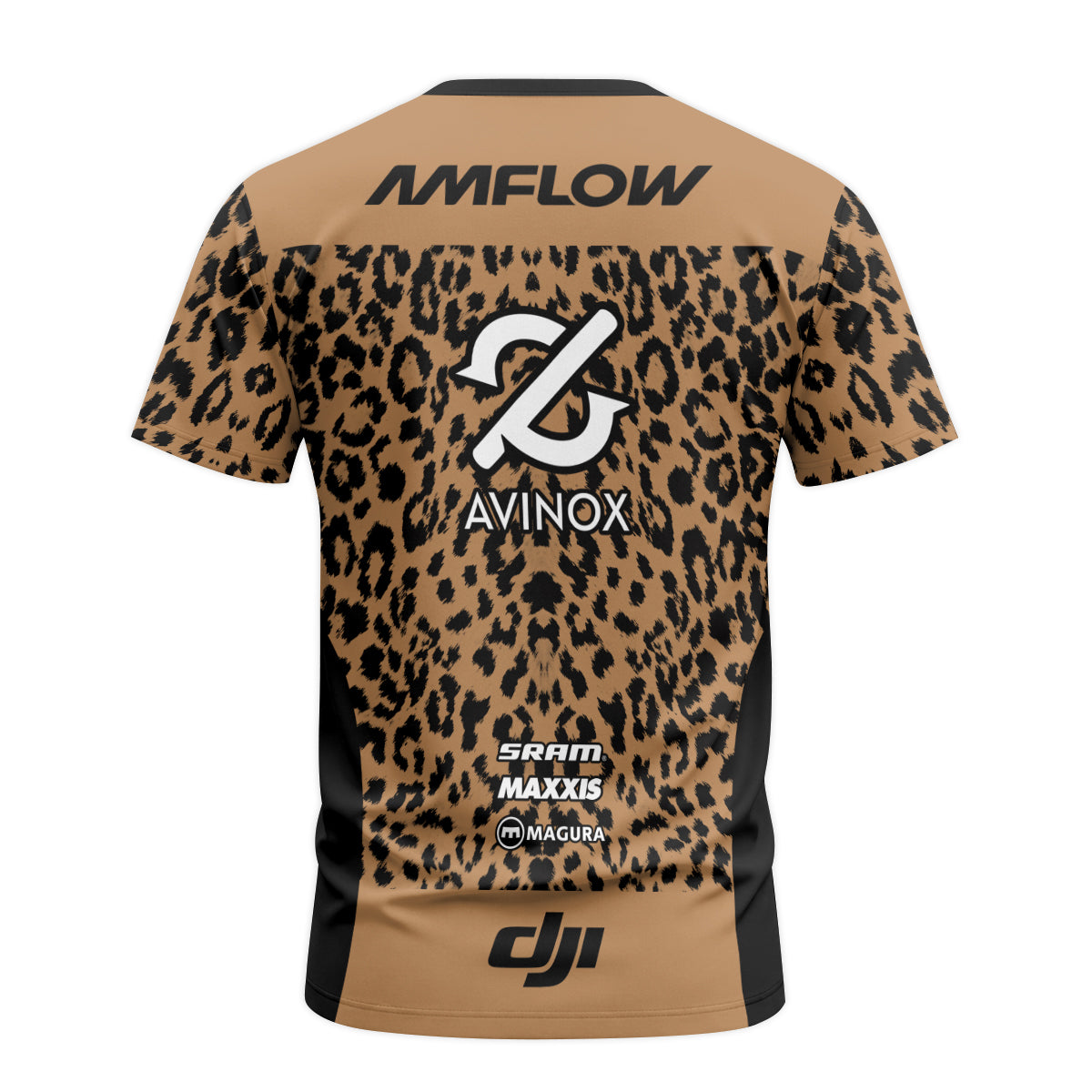 AMFLOW AVINOX Brown Black Leopard Short Sleeve Mountain Bike Jersey – Back View Mockup