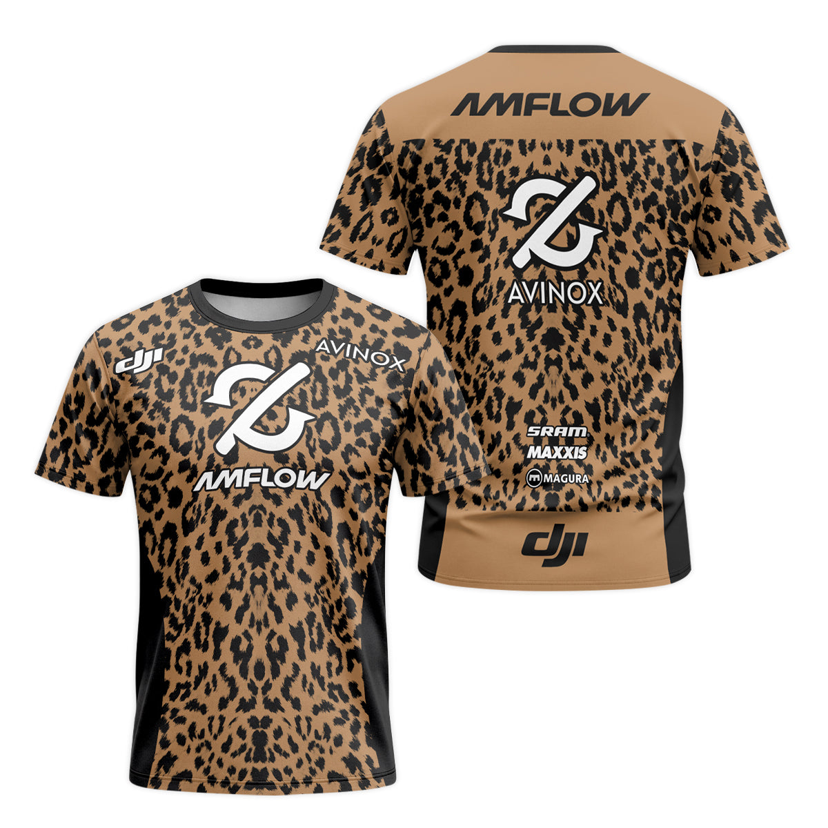 AMFLOW AVINOX Brown Black Leopard Short Sleeve Mountain Bike Jersey – Front and Back View