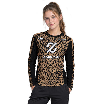 AMFLOW AVINOX Brown Black Leopard Youth Long Sleeve Mountain Bike Jersey – Girl Lifestyle View