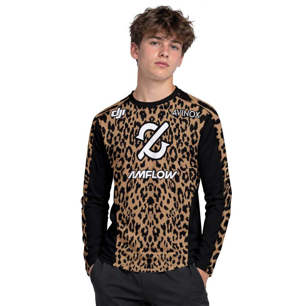 AMFLOW AVINOX Brown Black Leopard Youth Long Sleeve Mountain Bike Jersey – Girl Lifestyle View