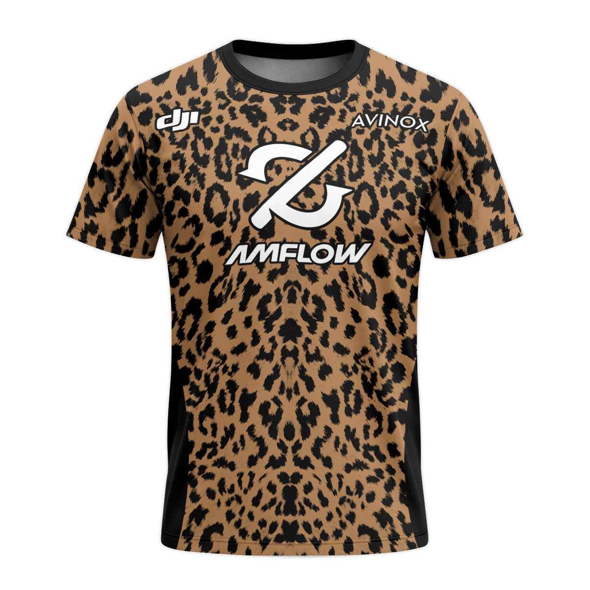 AMFLOW AVINOX Brown Black Leopard Youth Short Sleeve Mountain Bike Jersey – Front View Mockup