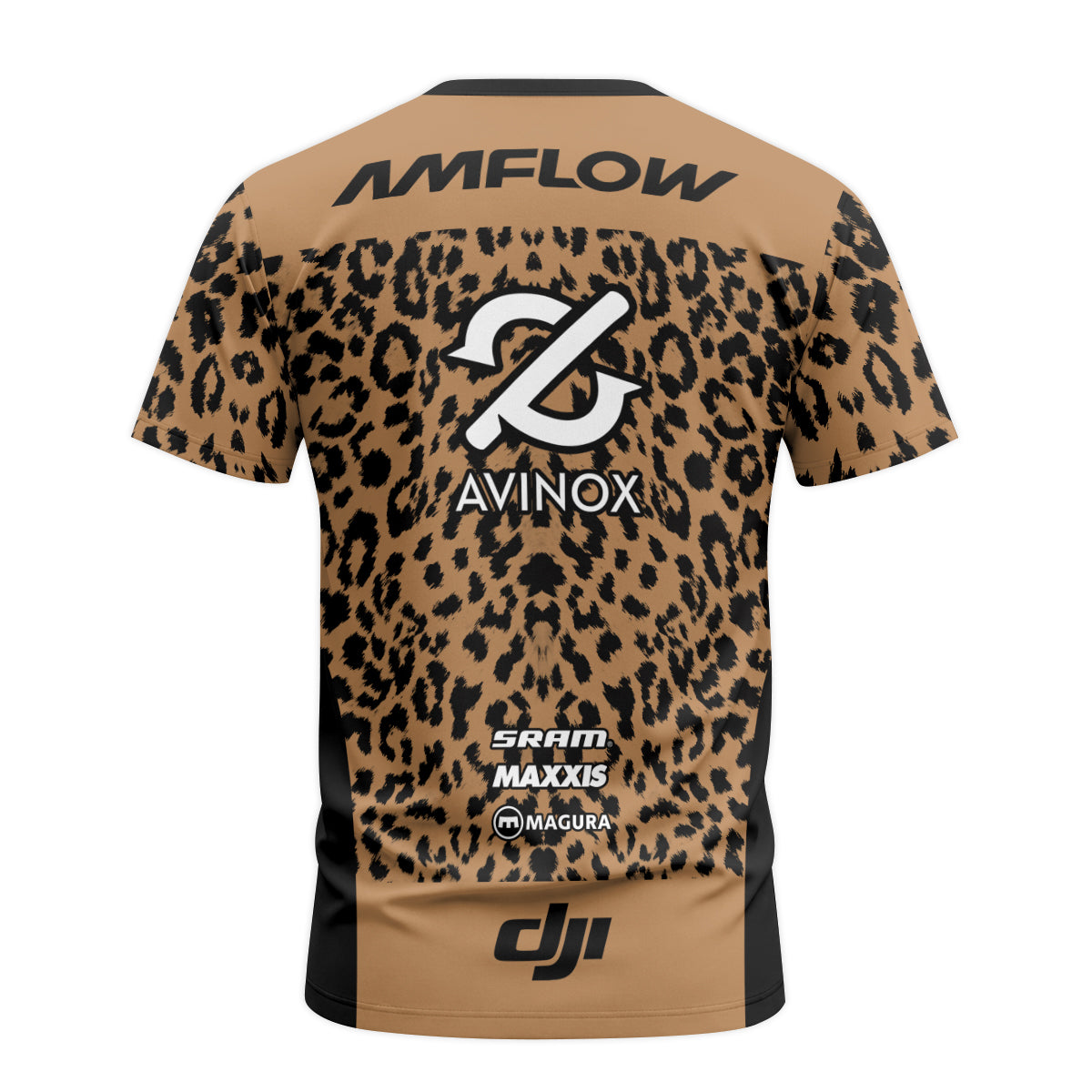 AMFLOW AVINOX Brown Black Leopard Youth Short Sleeve Mountain Bike Jersey – Back View Mockup