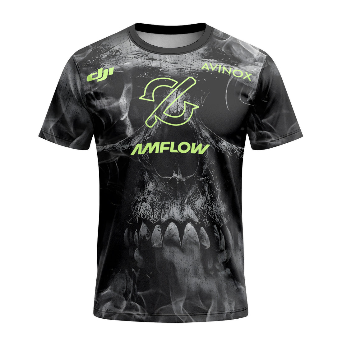 Amflow Avinox Skull Black Neon Green Short Sleeve Mountain Bike Jersey – Front and Back View