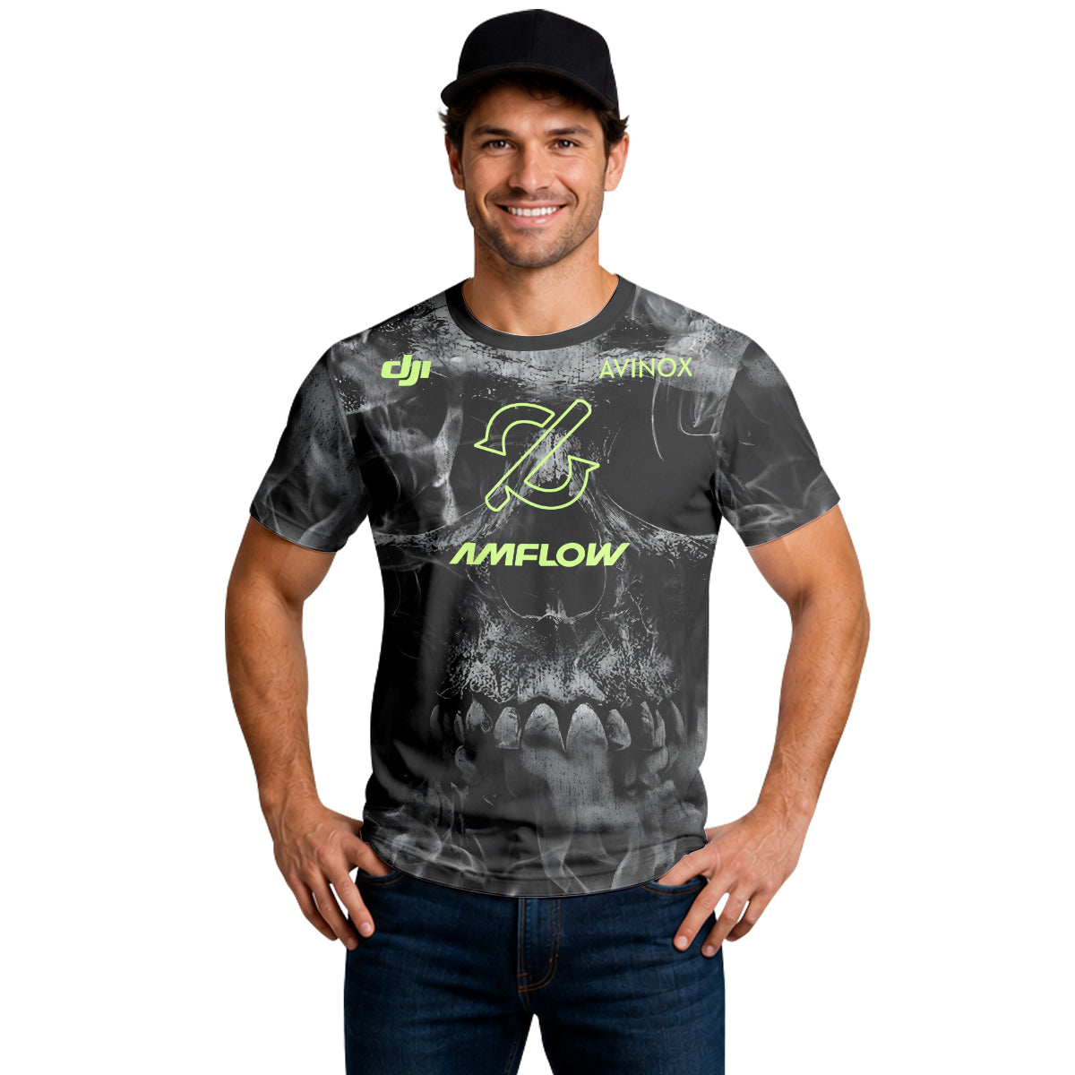 Amflow Avinox Skull Black Neon Green Short Sleeve Mountain Bike Jersey – Lifestyle View