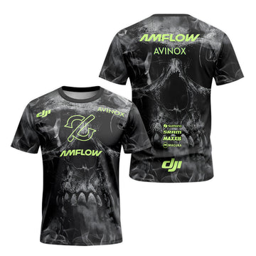 Amflow Avinox Skull Black Neon Green Short Sleeve Mountain Bike Jersey – Front and Back View