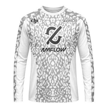 AMFLOW AVINOX White Gray Leopard Long Sleeve Mountain Bike Jersey – Front View Mockup