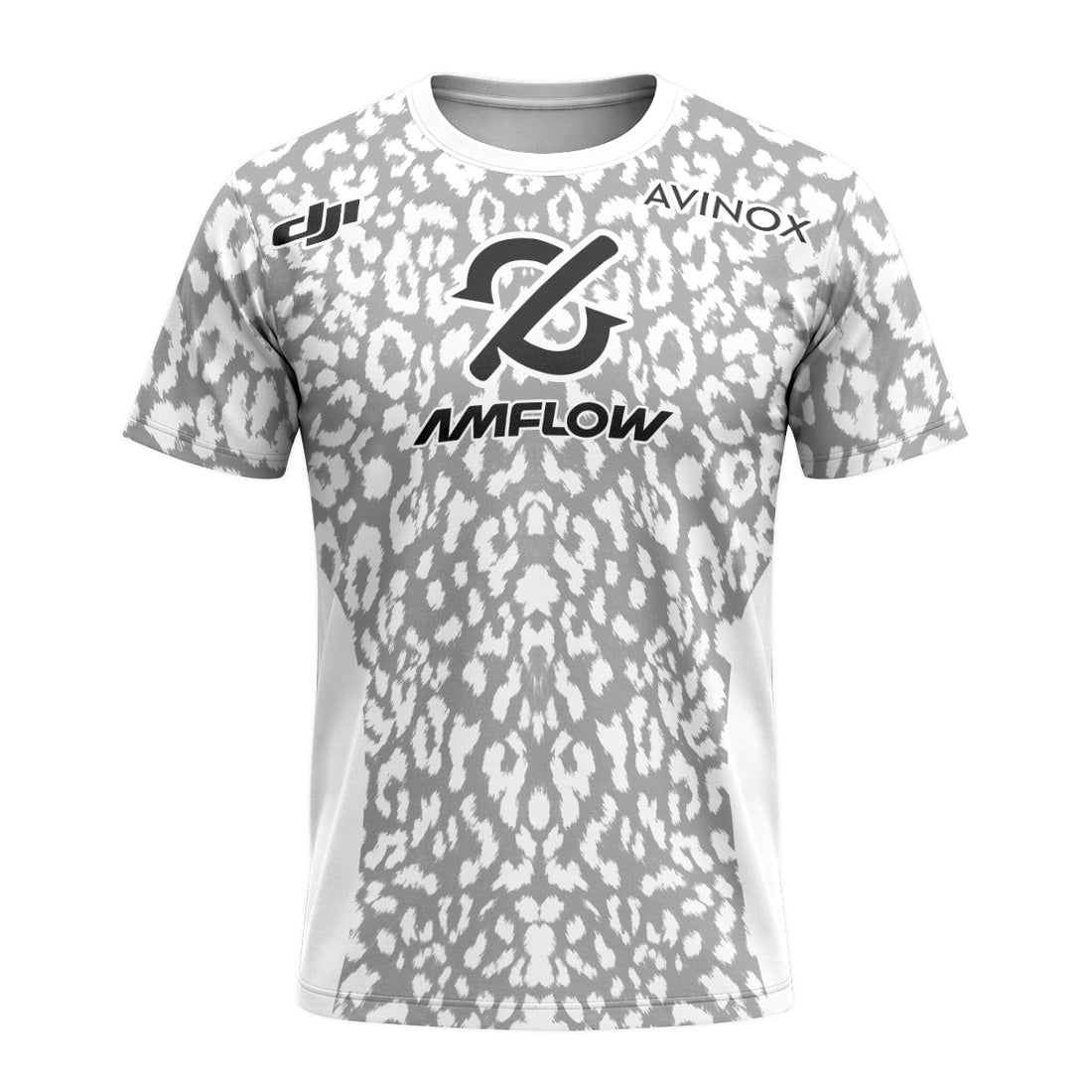 AMFLOW AVINOX White Gray Leopard Short Sleeve Mountain Bike Jersey – Front and Back View