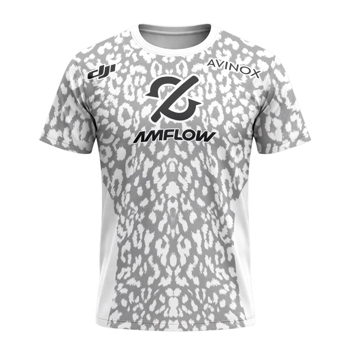 AMFLOW AVINOX White Gray Leopard Short Sleeve Mountain Bike Jersey – Front View Mockup