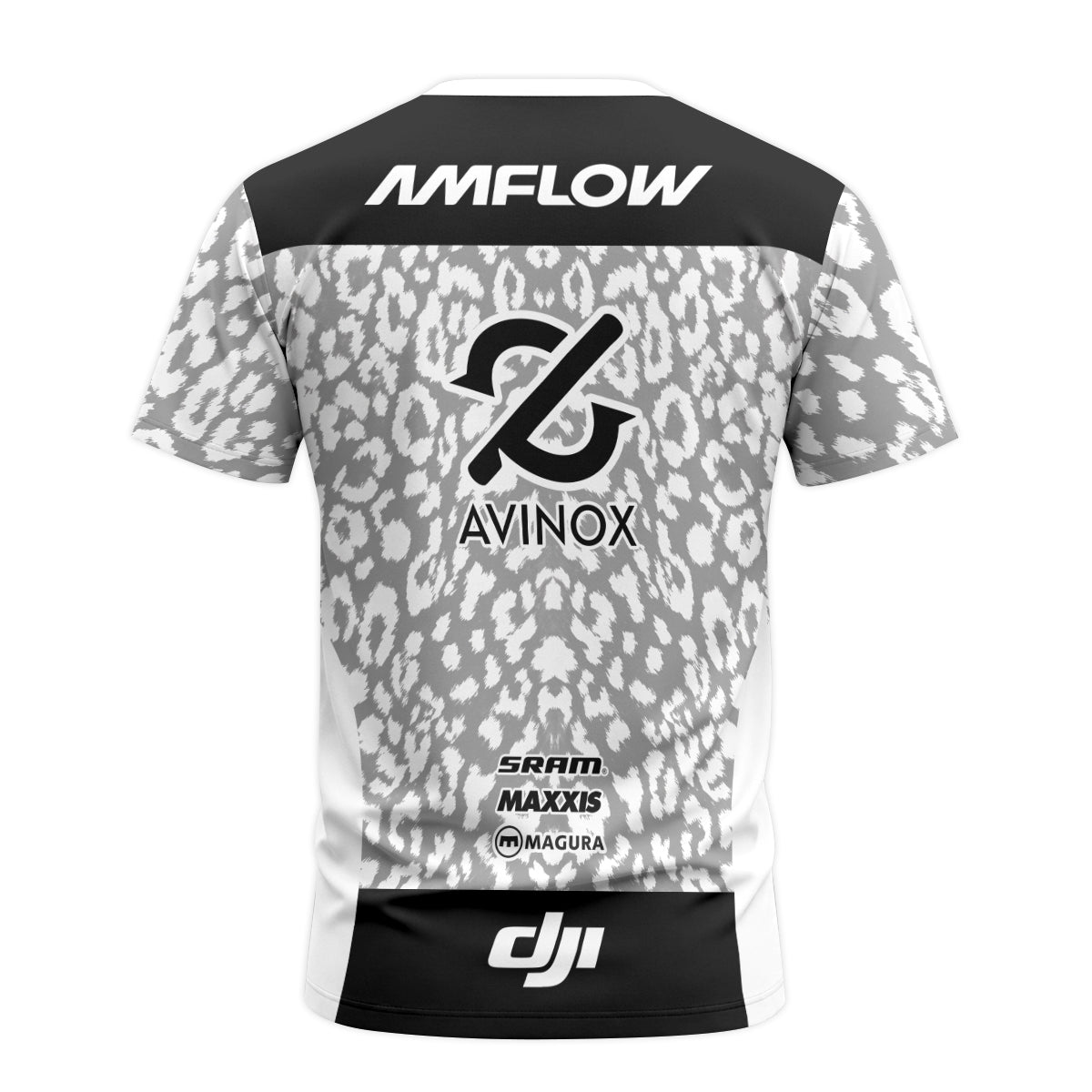 AMFLOW AVINOX White Gray Leopard Short Sleeve Mountain Bike Jersey – Back View Mockup