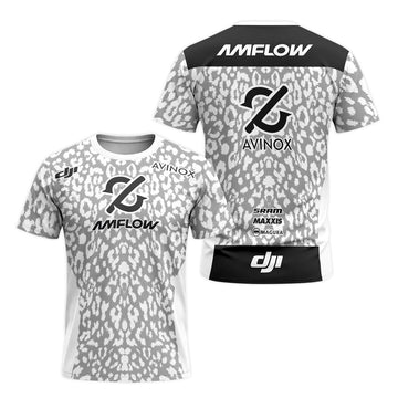 AMFLOW AVINOX White Gray Leopard Short Sleeve Mountain Bike Jersey – Front and Back View