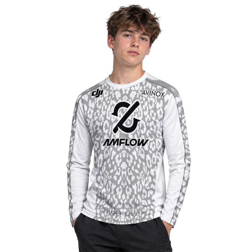AMFLOW AVINOX White Gray Leopard Youth Long Sleeve Mountain Bike Jersey – Boy Lifestyle View